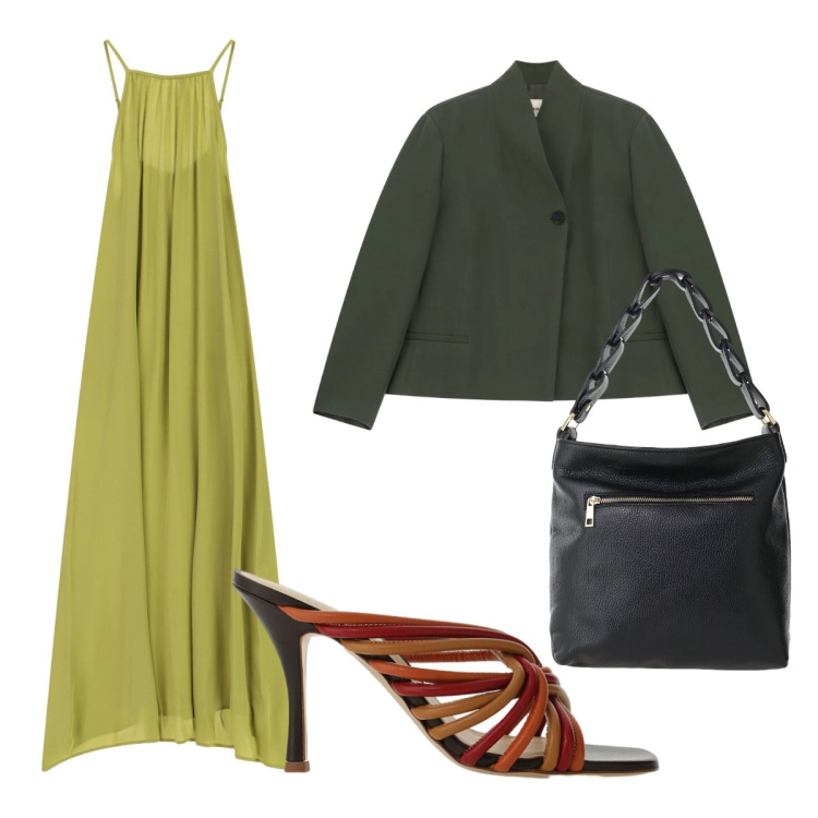 Outfit donna - Dixie fluido. Stile Chic per Cerimonia. Abbinamento con borse a spalla, vestiti lunghi, sandali col tacco, blazer.