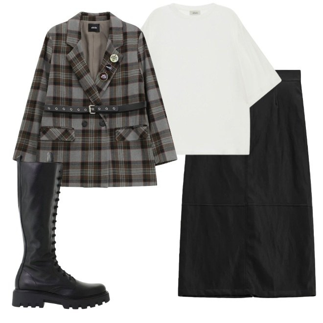 Outfit donna - Gonna midi. Stile Glamour per Tutti i giorni. Abbinamento con gonne longuette, t-shirt, stivali, blazer.