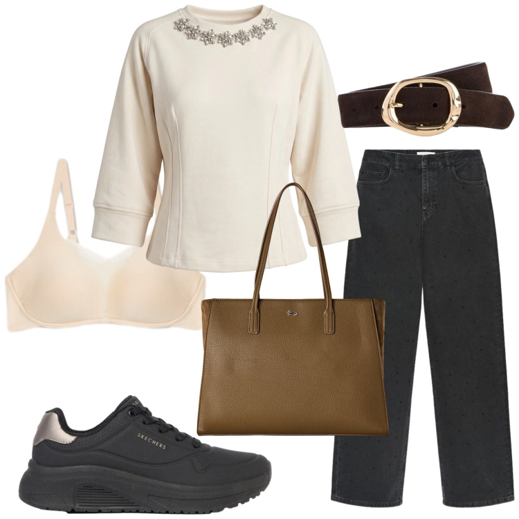 Outfit donna - Total look #2477198. Stile Basic per Tutti i giorni. Abbinamento con cinture, sneakers, shopping bag, jeans, felpe, reggiseni.