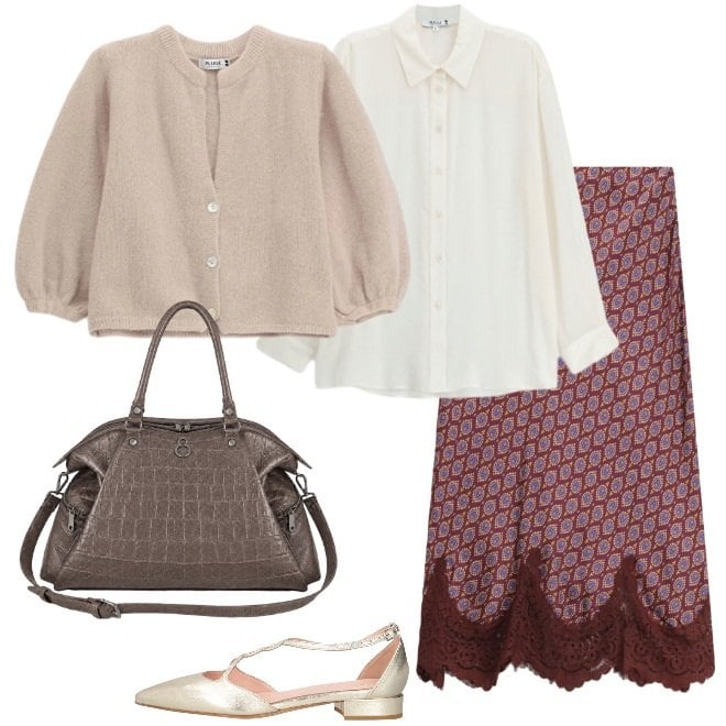 Outfit donna - Orlo in pizzo. Stile Bon Ton per Tutti i giorni. Abbinamento con ballerine, camicie, cardigans, gonne longuette, shopping bag.
