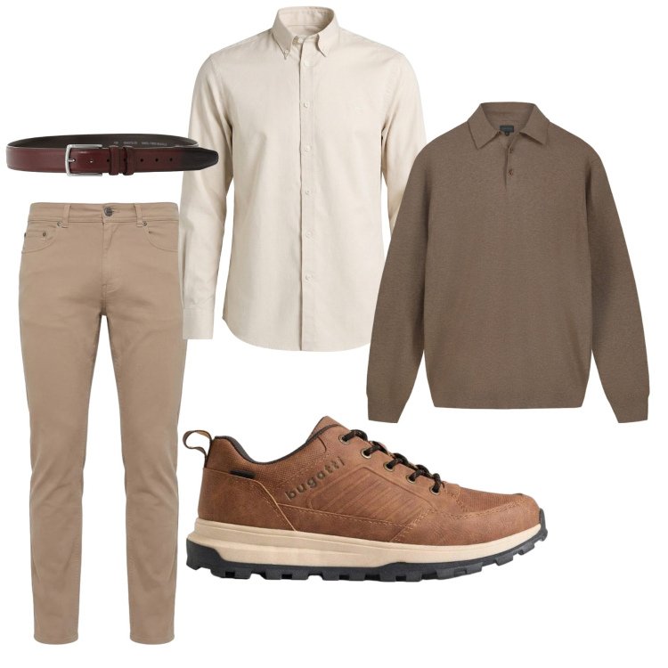 Outfit uomo - Total look #2477231. Stile Casual per Ufficio. Abbinamento con pantaloni, camicie, cinture, maglieria, sneakers.