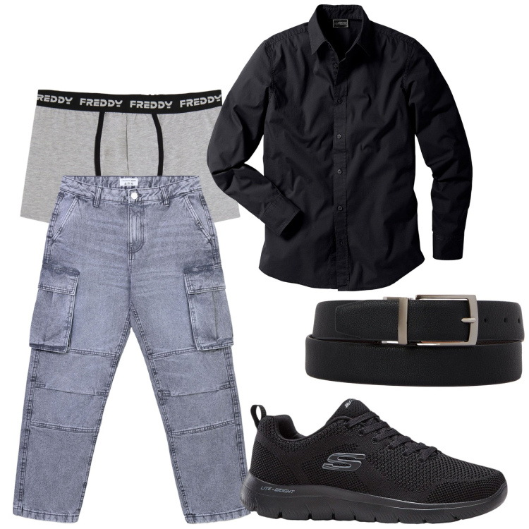 Outfit uomo - Total look #2477233. Stile Casual per Tutti i giorni. Abbinamento con cinture, boxer, jeans, camicie, sneakers.