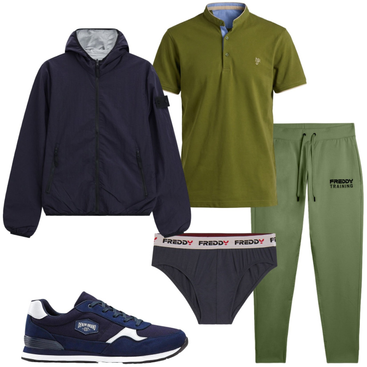 Outfit uomo - Total look #2477252. Stile Urban per Sport. Abbinamento con polo, bomber, pantaloni, slip, sneakers.