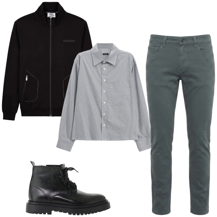 Outfit uomo - Total look #2477253. Stile Casual per Tutti i giorni. Abbinamento con jeans slim fit, camicie, anfibi, felpe.