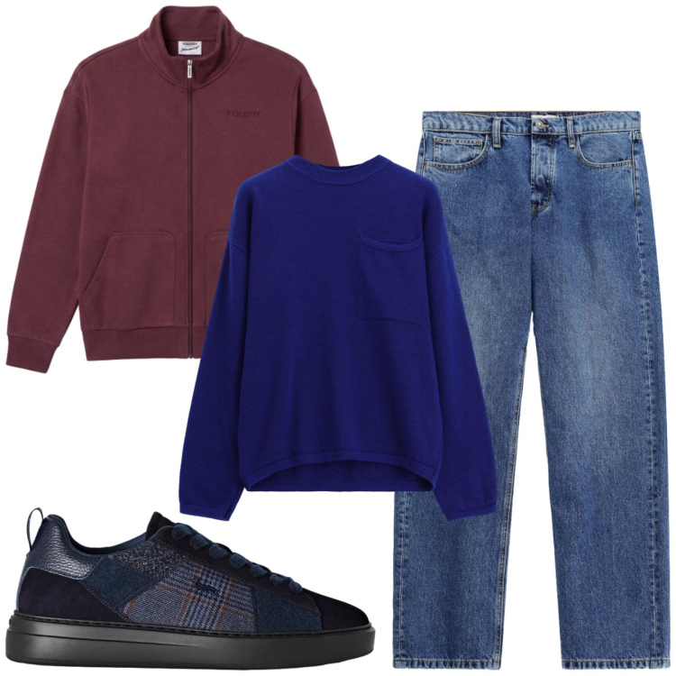 Outfit uomo - Total look #2477260. Stile Casual per Tutti i giorni. Abbinamento con sneakers, jeans, maglieria, felpe.