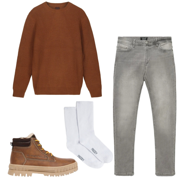 Outfit uomo - Total look #2477262. Stile Casual per Tutti i giorni. Abbinamento con maglieria, calzini, jeans skinny, stivali e stivaletti.