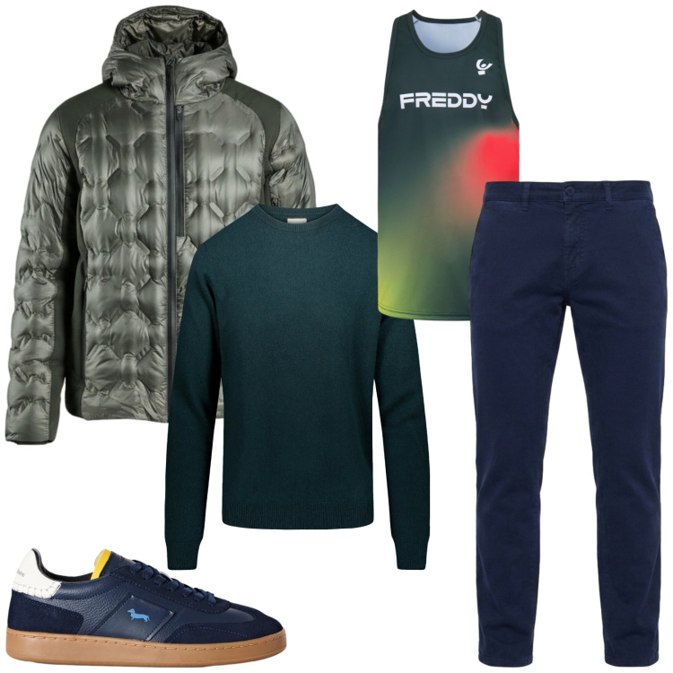 Outfit uomo - Total look #2477264. Stile Urban per Tutti i giorni. Abbinamento con sneakers, pantaloni, maglieria, canottiere, piumini.