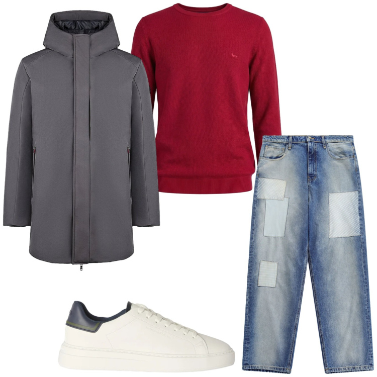 Outfit uomo - Total look #2477269. Stile Casual per Tutti i giorni. Abbinamento con sneakers, pullovers, jeans, parka.