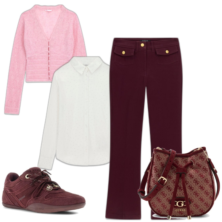 Outfit mujer - Casual #8873. Estilo Casual para Todos los días. Combinación con bolsos de mano, sneakers, camisas, pantalones, cárdigans.