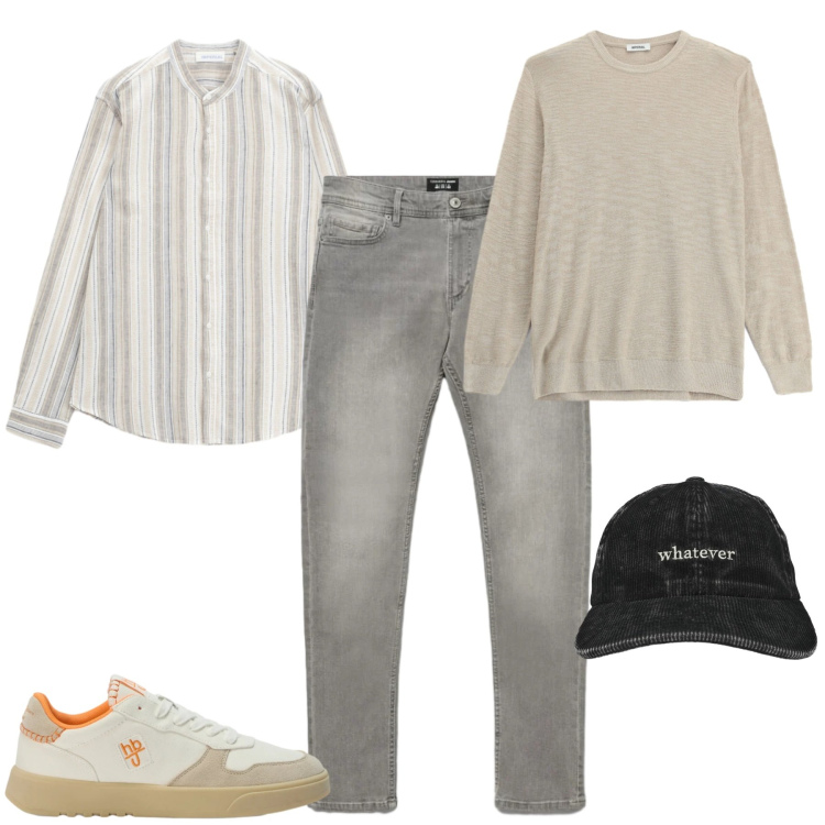 Outfit uomo - Settembre. Stile Casual per Tutti i giorni. Abbinamento con sneakers, camicie, maglieria, jeans skinny, cappelli con visiera.