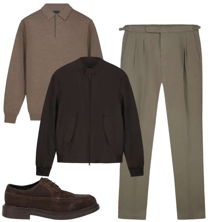 Outfit uomo - Doppelganger. Stile Urban per Tutti i giorni. Abbinamento con bomber, pantaloni, polo, scarpe stringate.