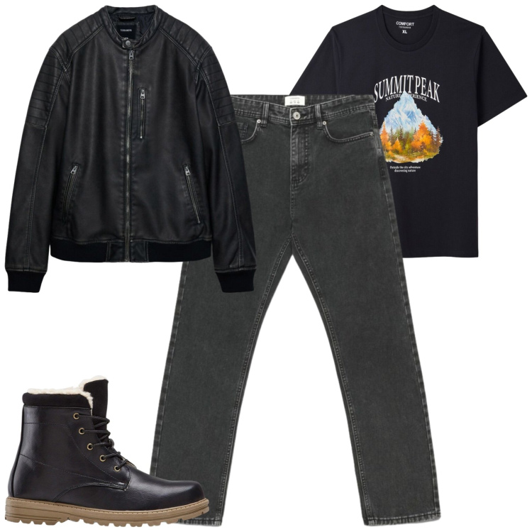 Outfit uomo - Total look #2477298. Stile Casual per Tutti i giorni. Abbinamento con giacche, jeans dritti, t-shirt, stivali e stivaletti.