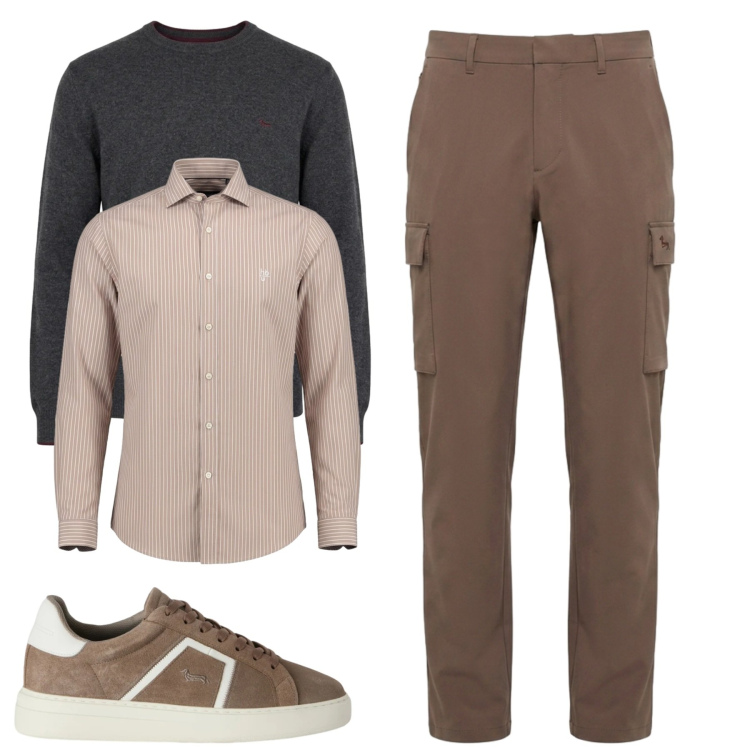 Outfit uomo - City. Stile Casual per Tutti i giorni. Abbinamento con sneakers, maglieria, camicie, pantaloni cargo.