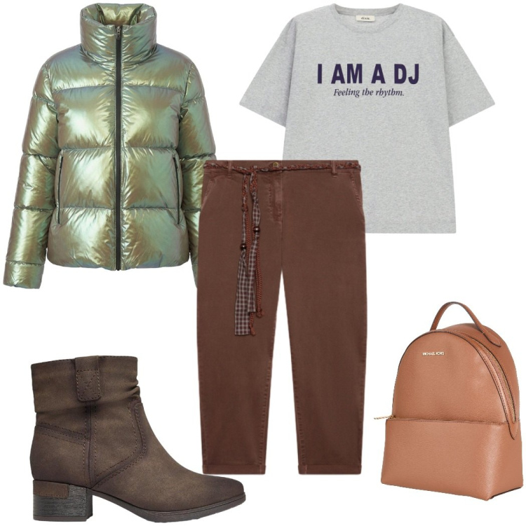 Outfit donna - Total look #2477315. Stile Basic per Tutti i giorni. Abbinamento con zaini, stivaletti, t-shirt, piumini, pantaloni chino.