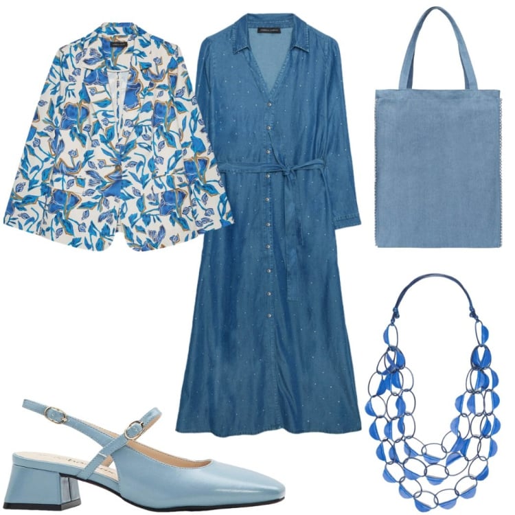 Outfit donna - Total look #2477316. Stile Trendy per Tutti i giorni. Abbinamento con décolleté, borse tote, vestiti lunghi, blazer, collane.
