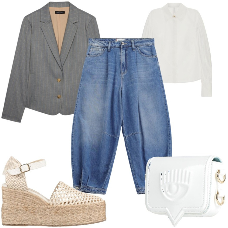 Outfit donna - Total look #2477318. Stile Casual chic per Tutti i giorni. Abbinamento con marsupi, espadrillas, camicie, jeans, blazer.
