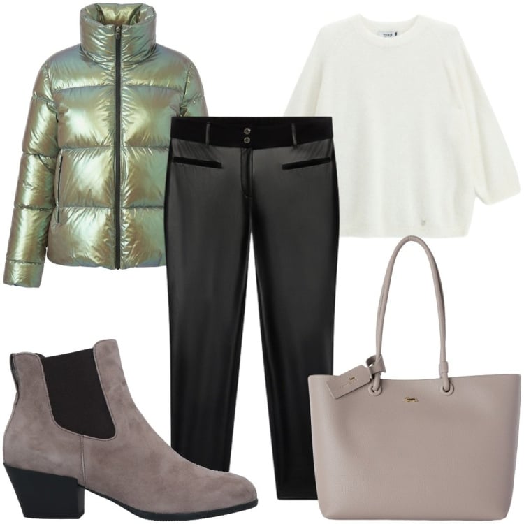 Outfit donna - Total look #2477322. Stile Casual chic per Tutti i giorni. Abbinamento con stivaletti chelsea, shopping bag, maglieria, piumini, pantaloni skinny.