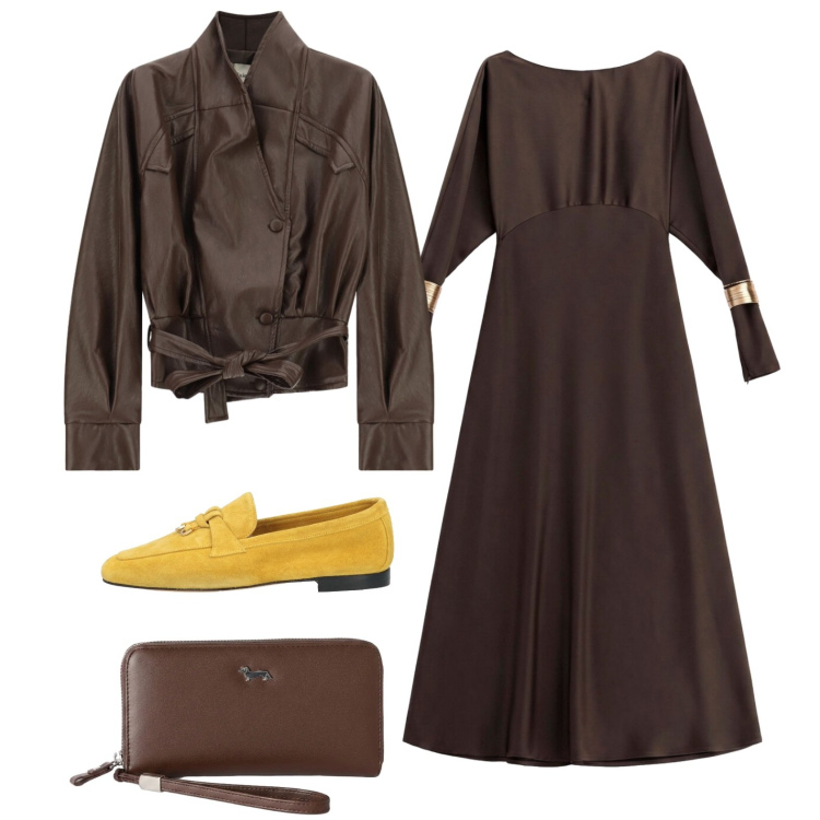 Outfit donna - Raggio di sole. Stile Chic per Ufficio. Abbinamento con mocassini, portafogli, vestiti lunghi, giacche.