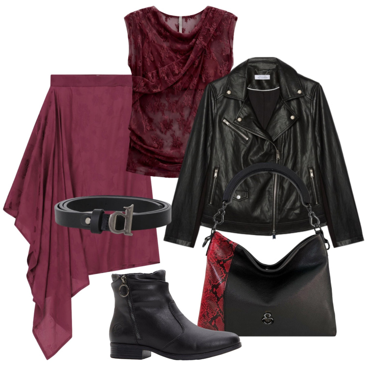 Outfit donna - Settembre. Stile Trendy per Serata fuori. Abbinamento con stivaletti, top, cinture, gonne longuette, giacche, borse a mano.
