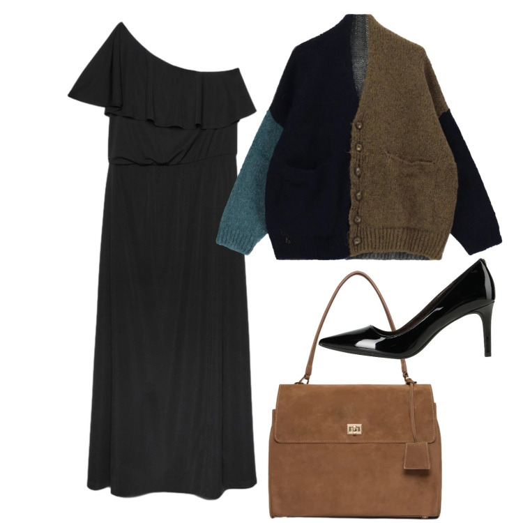 Outfit donna - Invito ad una festa di compleanno. Stile Chic per Serata fuori. Abbinamento con décolleté, cardigans, vestiti lunghi, borse a mano.