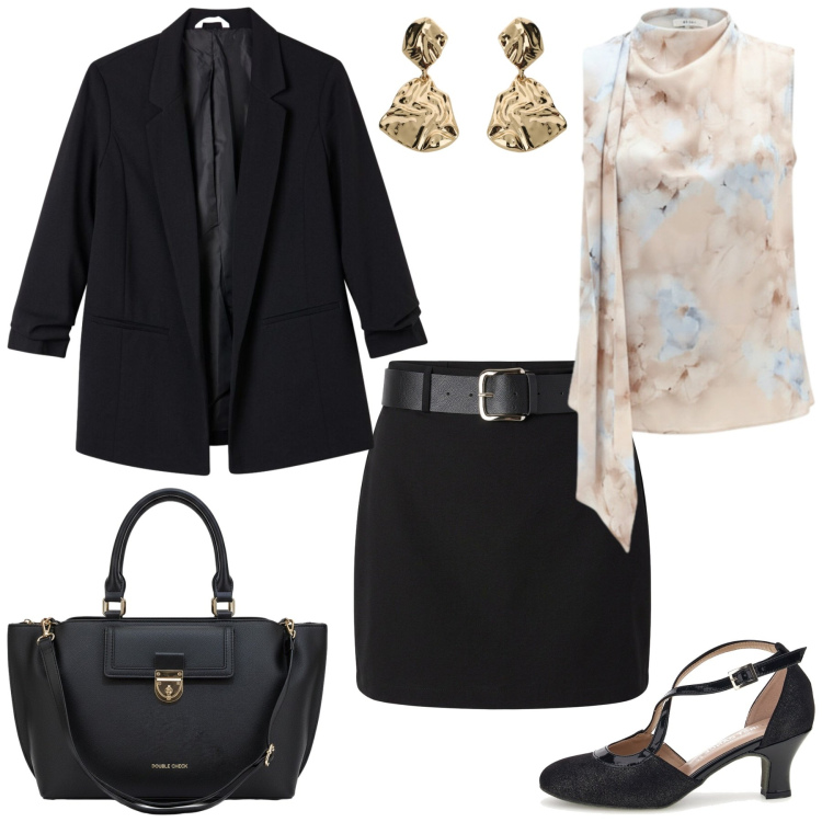 Outfit donna - Total look #2477412. Stile Glamour per Ufficio. Abbinamento con minigonne, blazer, orecchini, canottiere, décolleté, borse a tracolla.