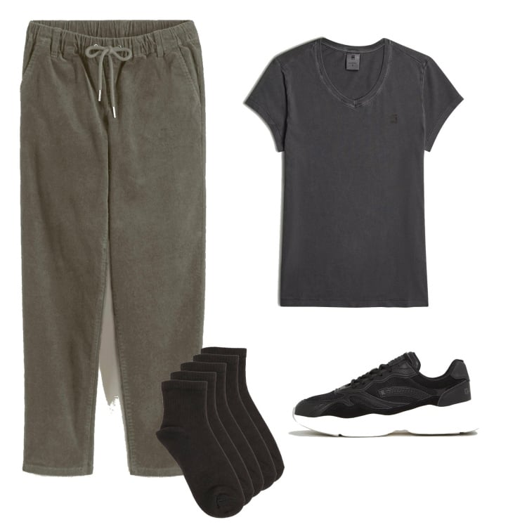 Outfit femme - Casual. Style Casual pour Tous les jours. Assortir avec pantalon , hauts, sneakers, socquettes.