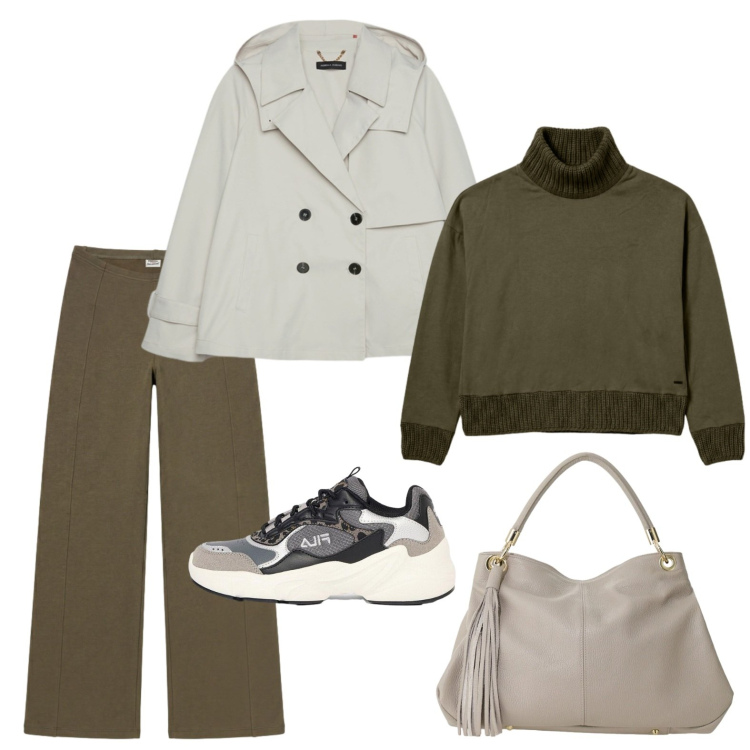 Outfit donna - Il mio outfit per il prossimo weekend. Stile Basic per Tutti i giorni. Abbinamento con sneakers, borse a spalla, felpe, pantaloni, trench.