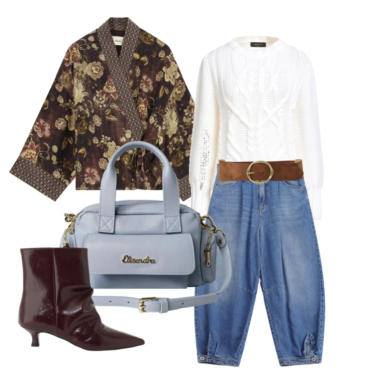 Outfit donna - Settembre. Stile Casual chic per Tutti i giorni. Abbinamento con pullovers, cinture, stivaletti, kimono, jeans, borse a mano.
