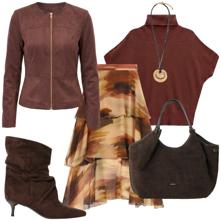 Outfit donna - Total look #2477462. Stile Glamour per Serata fuori. Abbinamento con pullovers, stivali, ciondoli, blazer, borse a spalla, gonne longuette.