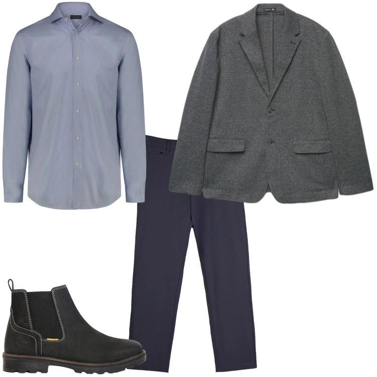 Outfit uomo - Total look #2477471. Stile Casual per Serata speciale. Abbinamento con camicie, pantaloni chino, giacche, stivali e stivaletti.