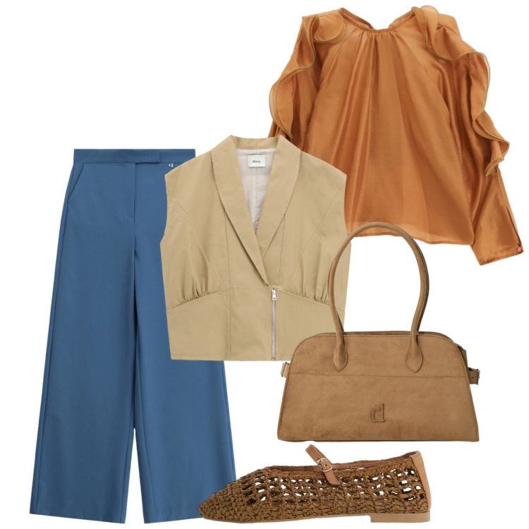 Outfit donna - Dixie - FW26. Stile Casual chic per Tutti i giorni. Abbinamento con borse a spalla, bluse, ballerine, pantaloni a palazzo, gilet.