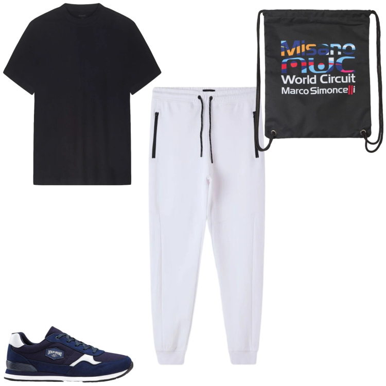Outfit uomo - Total look #2477498. Stile Urban per Sport. Abbinamento con t-shirt, borse sportive, pantaloni, sneakers.