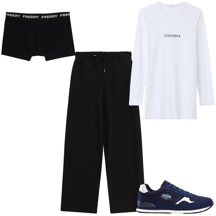 Outfit uomo - Total look #2477500. Stile Urban per Sport. Abbinamento con pantaloni sportivi, boxer, t-shirt sportive, sneakers.