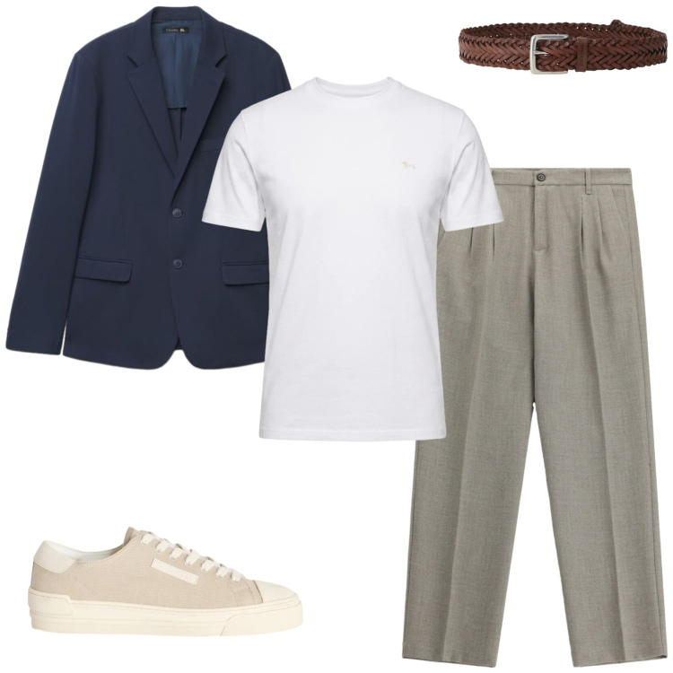 Outfit uomo - Completo spezzato e sneakers. Stile Casual per Tutti i giorni. Abbinamento con t-shirt, sneakers, pantaloni, cinture, giacche.