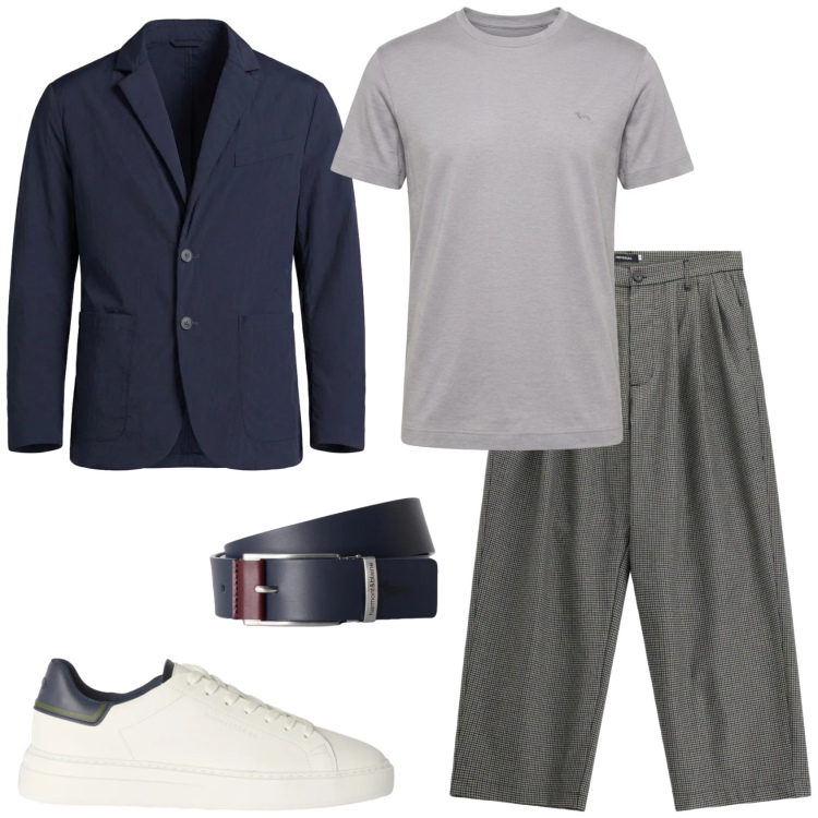 Outfit uomo - Outfit Sporty chic. Stile Casual per Tutti i giorni. Abbinamento con t-shirt, sneakers, cinture, giacche, pantaloni.