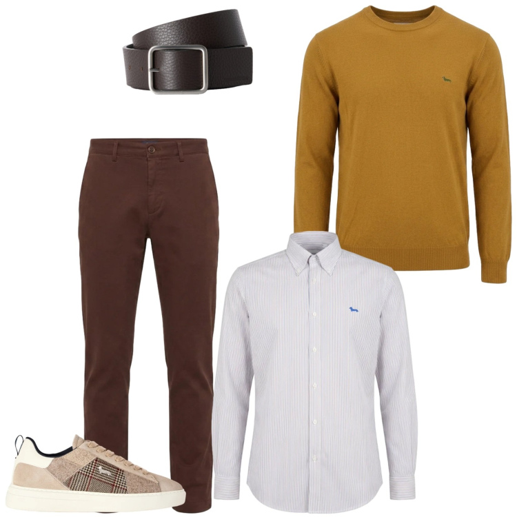 Outfit uomo - Total look #2477524. Stile Casual per Ufficio. Abbinamento con sneakers, pantaloni, cinture, camicie, maglieria.