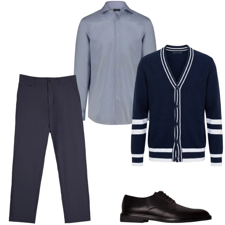 Outfit uomo - Total look #2477530. Stile Trendy per Ufficio. Abbinamento con cardigans, scarpe stringate, camicie, pantaloni chino.