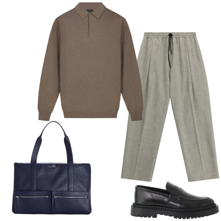 Outfit uomo - Total look #2477532. Stile Trendy per Ufficio. Abbinamento con borse sportive, scarpe stringate, pantaloni, polo.
