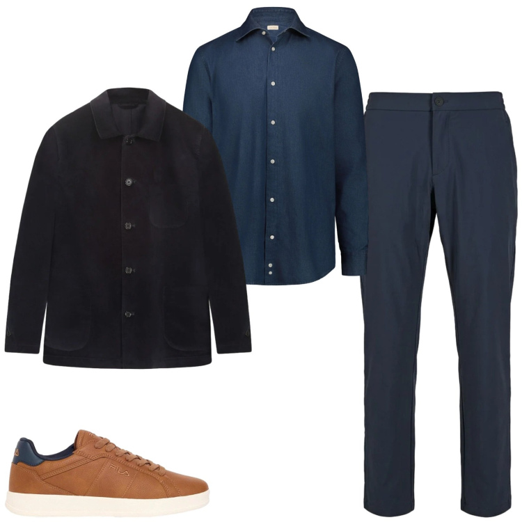 Outfit uomo - Total look #2477537. Stile Casual per Ufficio. Abbinamento con camicie, cappotti, pantaloni, sneakers.