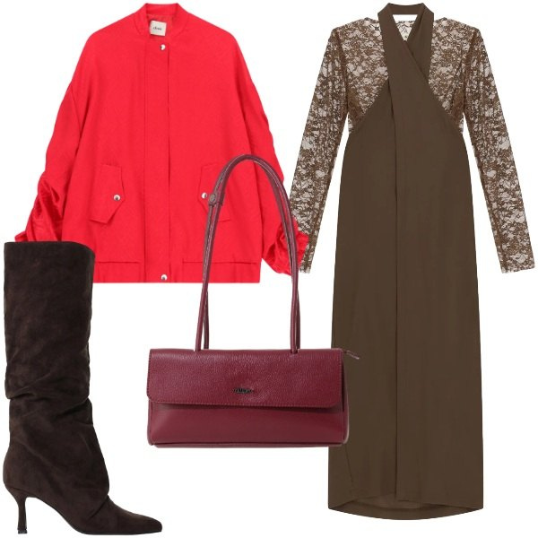 Outfit donna - Dixie - FW26. Stile Urban per Serata fuori. Abbinamento con stivali, vestiti lunghi, borse a spalla, bomber.