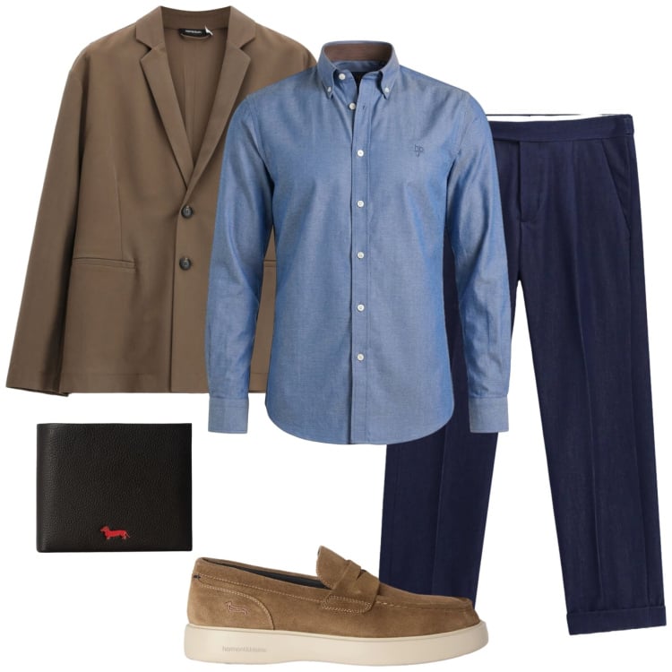 Outfit uomo - Office style. Stile Business/Elegante per Ufficio. Abbinamento con camicie, scarpe stringate, portafogli, giacche, pantaloni.