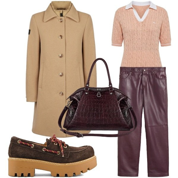 Outfit donna - Trench leggero e toni caldi - FDC. Stile Casual chic per Tutti i giorni. Abbinamento con polo, shopping bag, cappotti, pantaloni, mocassini.