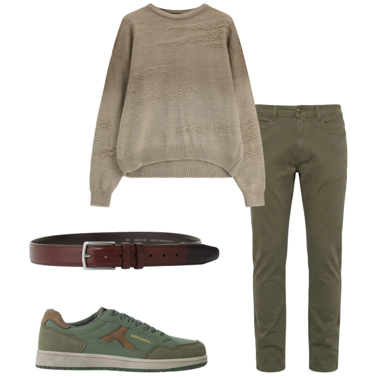 Outfit uomo - Maglia e pantaloni. Stile Urban per Ufficio. Abbinamento con pantaloni, maglieria, sneakers, cinture.