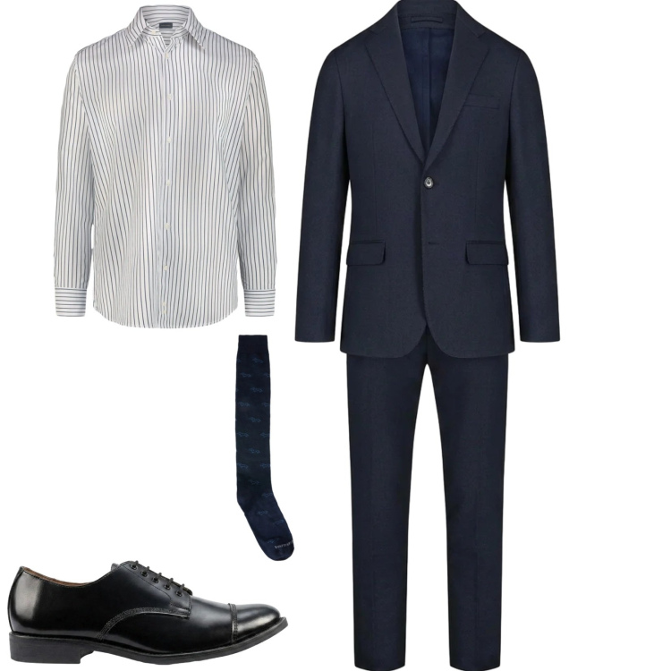 Outfit uomo - Total look #2477568. Stile Business/Elegante per Tutti i giorni. Abbinamento con calzini, camicie, scarpe stringate, abiti.