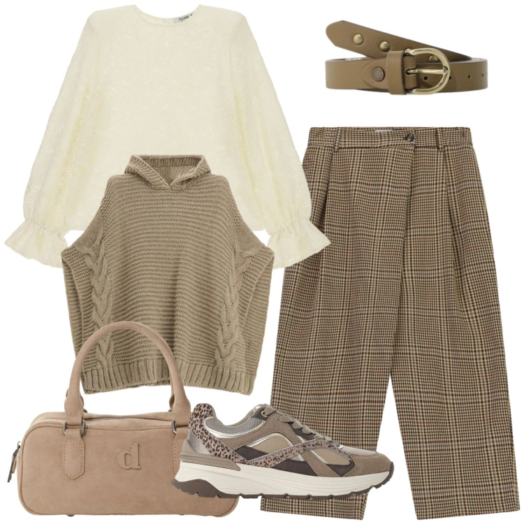 Outfit donna - Please. Stile Casual chic per Tutti i giorni. Abbinamento con sneakers, borse a mano, cinture, pantaloni, bluse, maglieria.