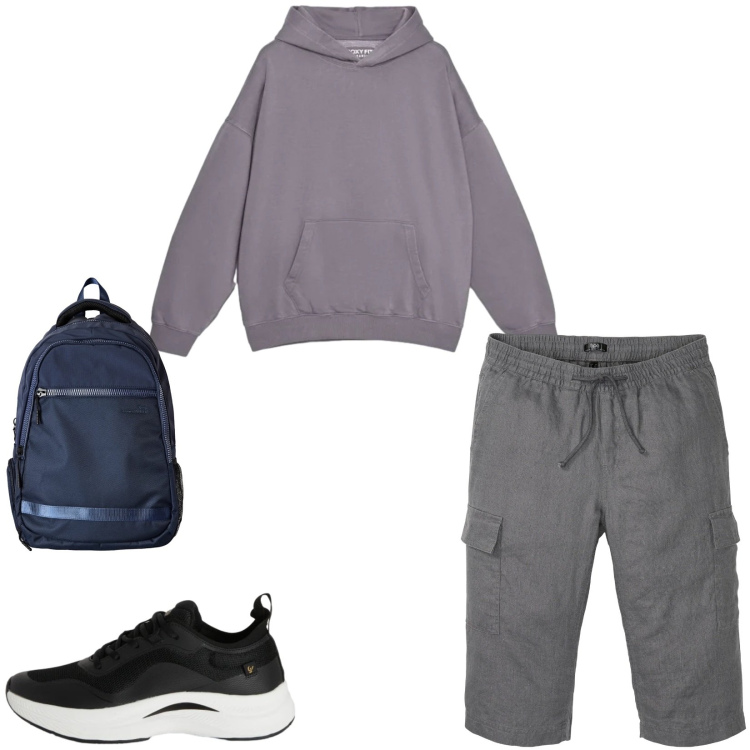 Outfit uomo - Total look #2477579. Stile Casual per Tutti i giorni. Abbinamento con borse sportive, sneakers, felpe con cappuccio, bermuda.