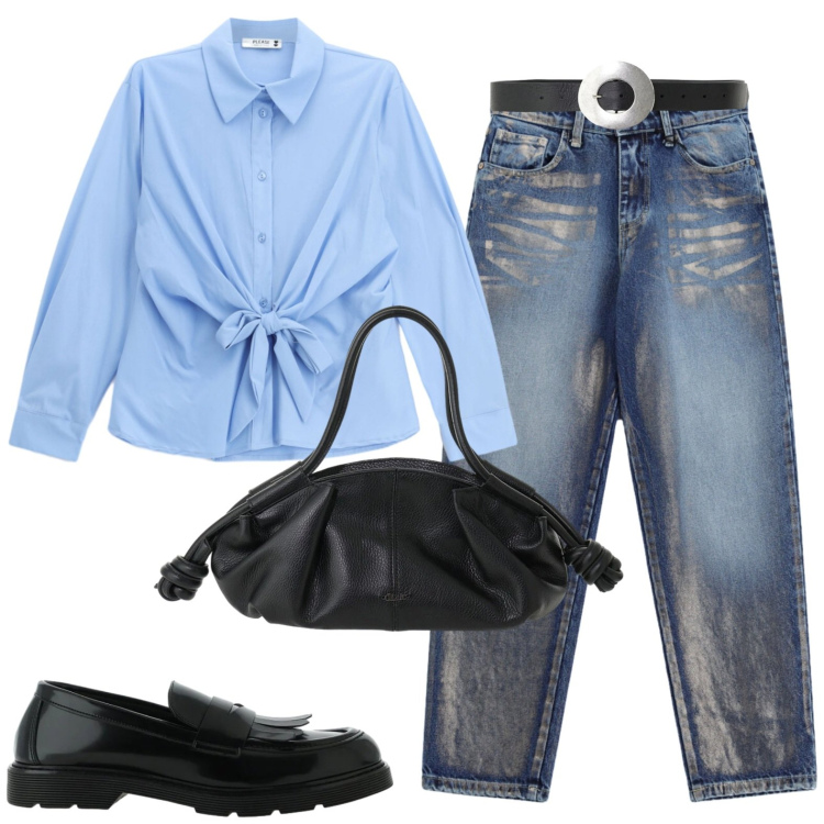 Outfit donna - Please. Stile Casual per Tutti i giorni. Abbinamento con jeans, camicie, mocassini, borse a mano, cinture.