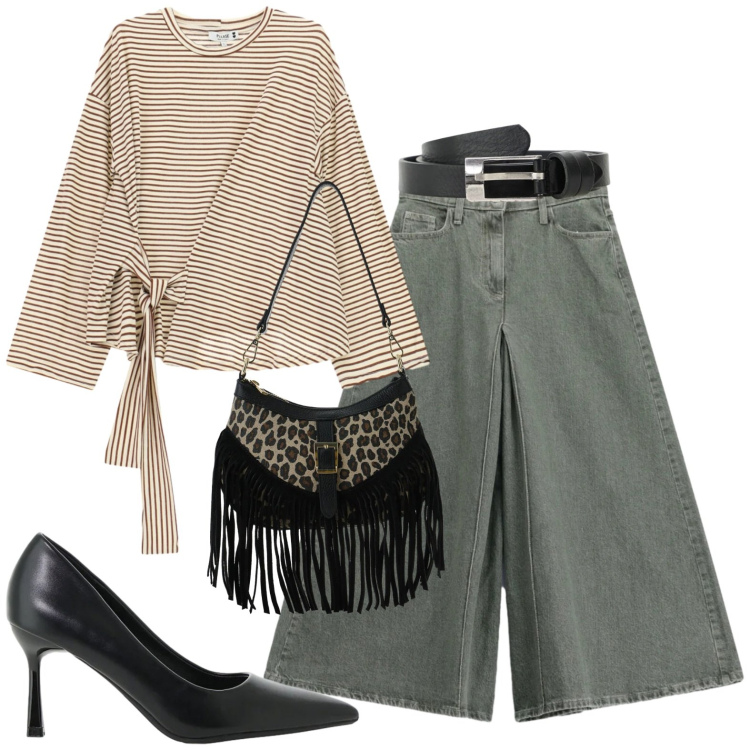 Outfit donna - Please. Stile Casual per Ufficio. Abbinamento con borse a spalla, décolleté, pantaloni, t-shirt, cinture.