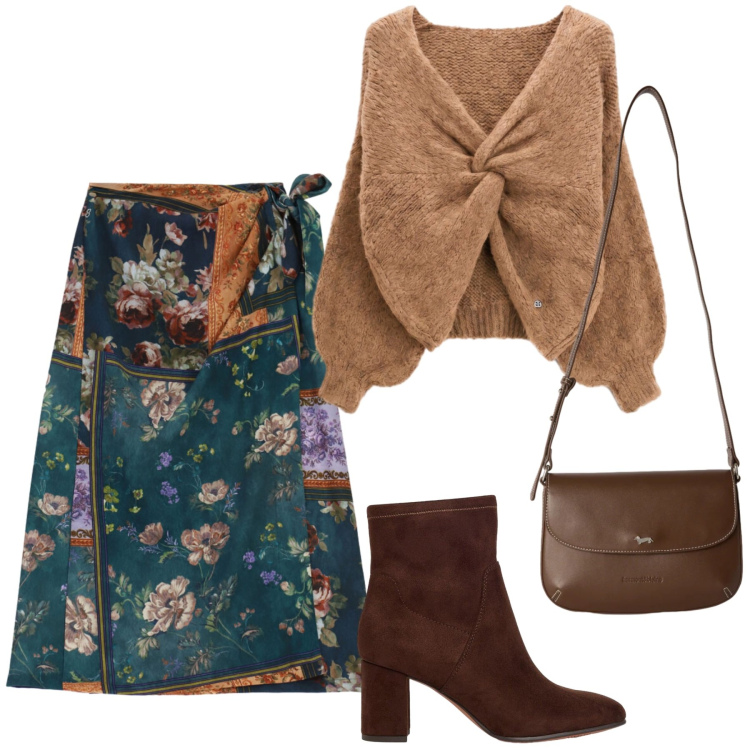 Outfit donna - Total look #2477612. Stile Glamour per Serata fuori. Abbinamento con stivaletti, borse a tracolla, maglieria, gonne longuette.
