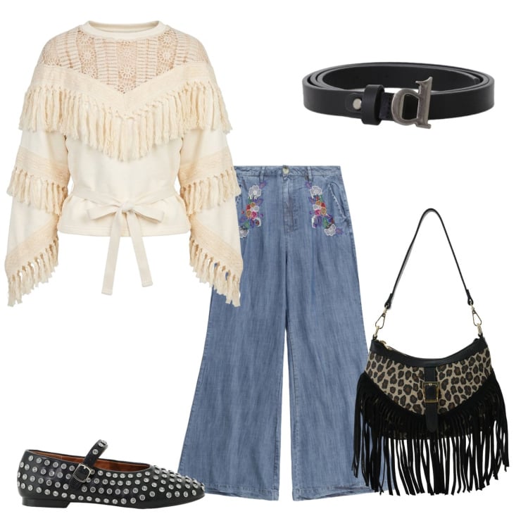 Outfit donna - Total look #2477620. Stile Casual per Tutti i giorni. Abbinamento con borse a spalla, cinture, ballerine, pantaloni a palazzo, felpe.